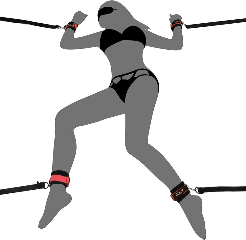 BDSM Restraint Kit with Eye Mask, Hand & Ankle Cuffs, Straps & Rope for Couples