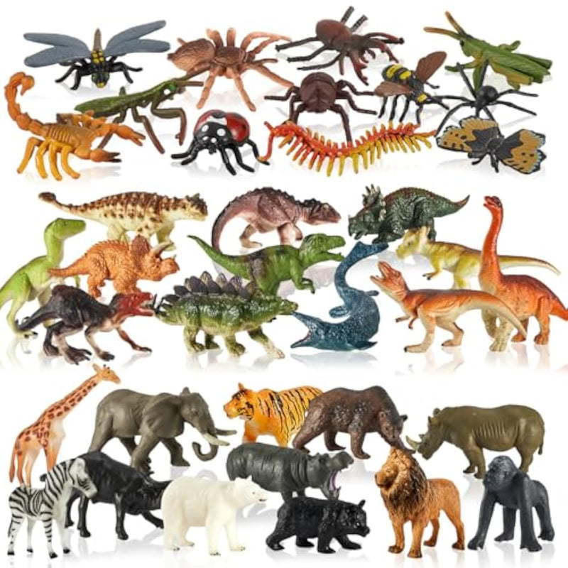 Insects And Bugs For Kids, Dinosaur Toys, Safari Jungle Animal Figures, 3 In 1, Gift For Boys Girls, 36 Pack