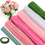 5 Colors Art Chenille Stems Pipe Cleaners Flower Making Kit for Adults and Kids, 521 Pcs