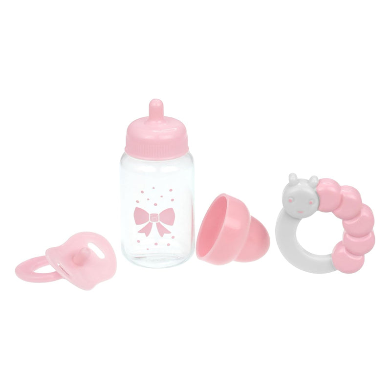 Pink Baby Doll Bottle, Rattle & Pacifier Set For Keeps Playtime! Fits Many