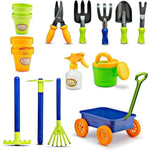 Garden Wagon & Tools Toy Set Premium 15 Pcs Kids Gardening Tools & Wagon Toy Set - Sturdy & Durable - Top Yd, Beach, Sand, Garden Play Set For Kids & Toddlers