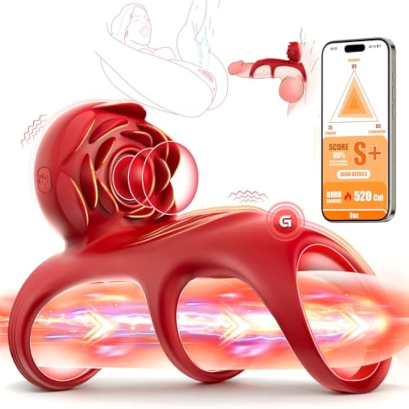 Vibrating Penis Ring Clitoral Vibrator - Adult Rose Sex Toys Clitoris Stimulator Cock Sleeve With 9 Vibration Modes, App Remote Control Penis Sexual Trainer Massager For Men Longer Harder Erection