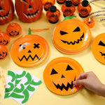 24 Sets Halloween Jack O’ Lantern Paper Plate Craft Kits for Kids, DIY Pumpkin Ornaments