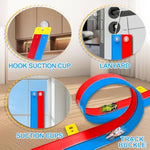 Flexible Race Track Toys For Kids 15 Ft With 4 Cars & Suction Cups, Portable Double Lane Racetrack Compatible With Hot Wheels & 1/64 Diecast Cars, Fun Car Ramp Track Set For Ages 3+(Blue & Red)