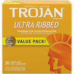 Trojan Ultra Ribbed Condoms for Ultra Stimulation, 36 Count, 1 Pack & Extended Pleasure Climax Control Extended Pleasure Condoms, 12 Count