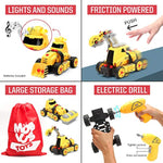 7-In-1 Take-Apart Truck Construction Set – Stem Building Toy W/Drill, Lights & Sounds – Buildable Dump Truck, Excavator & More – Educational Engineering Playset For Kids Ages 3–8