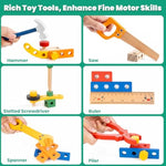 Wooomam Kids Tool Set, 90 Pcs Wooden Toddler Tool Set With Box And Flash Cards, Tool Kit For Kids Age 3-5 Years, Toddler Boy Toys, Fsc Certified Material