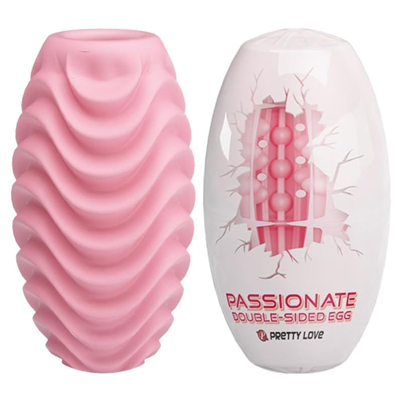 Double-Sided Silicone Male Masturbator Egg - Pocket Pussy Stroker & Penis Sleeve With Double Sided Realistic Vagina Textured Structure For Different Sensations (Pink)