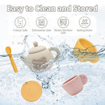 Tea Party Set For Toddlers, Silicone Play Tea Set For Girls And Boys 3 4 5 6 Years Old, Kitchen Pretend Paly Toys With Teapot 4Cups 4Coasters 4Scoops And Tray, Leaning Educational Toys For Kids Gifts
