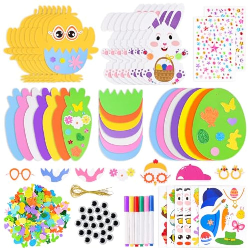 312 Pcs Easter Foam Sticker Craft Kit with Eggs, Bunnies, Chicks & Carrots