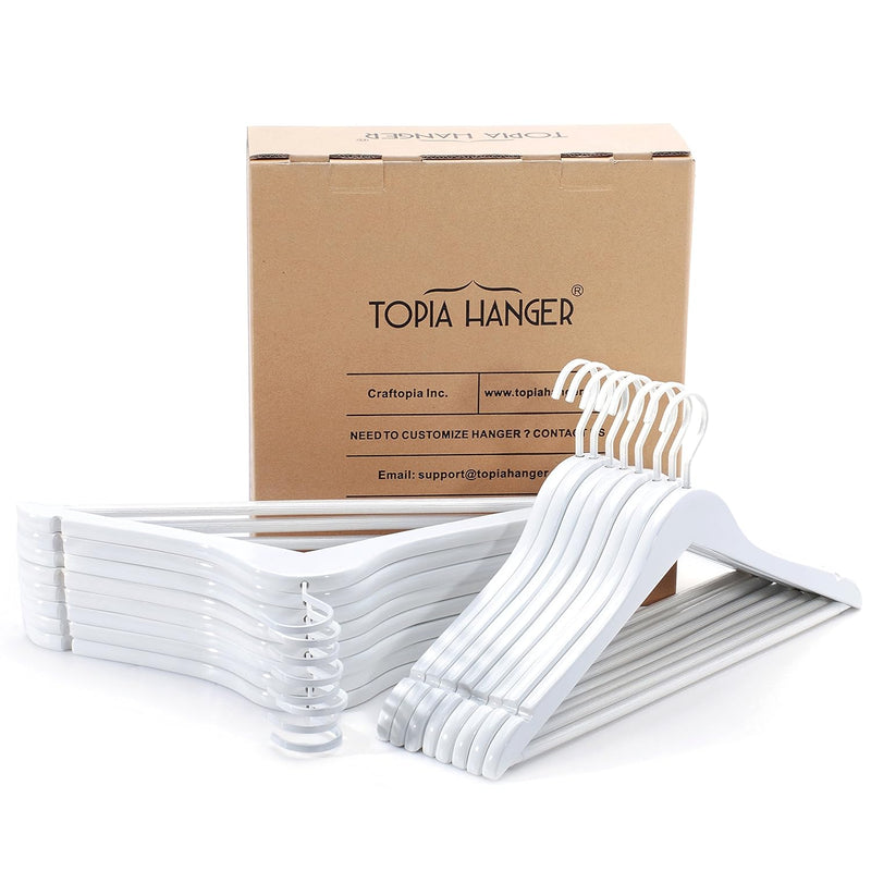 All White Wooden Hangers, Solid Wood Suit Hangers With Extra Thick Hook And Non