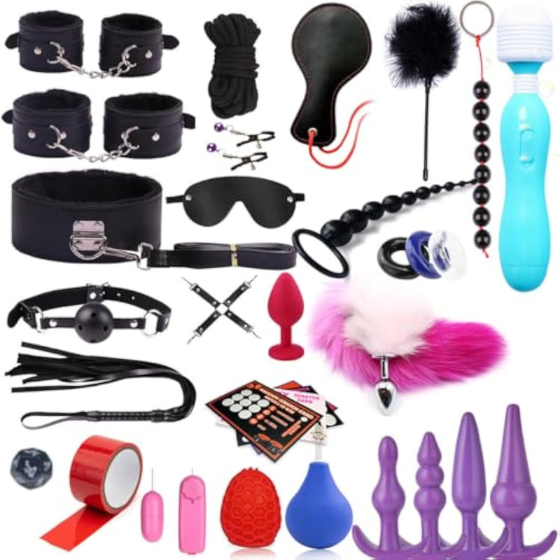 Sex Bondage Bdsm Kit Restraints Sex Toys, Anal Butt Plug Toys And Adjustable Handcuffs Collar Ankle Cuff Blindfold, Sex Things For Couples Kinky And Couple