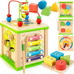 Wooden 7-In-1 Activity Cube| Montessori Toys For 1 2 3 Year Old Toddlers| Baby Educational Developmental Toys |One Year Old Boys Girls First Birthday Gifts |Bonus Sorting & Stacking Board