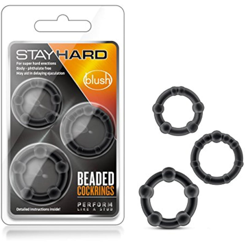 Soft Stretchy Beaded Cockrings - Male Enhancement Cock Rings - Pack Of 3 - Sex Toy For Men (Black)