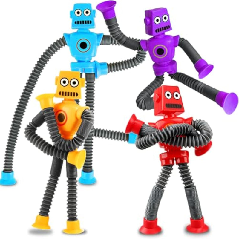 Christmas Stocking Stuffers Gift For Toddlers Kid Boy Grandkid Year Old Age 3 4 5 6 7 8, Robot Sensory Travel Toy 4Pcs Airplane Autism Pop Tube Suction Fidget Toy Autistic Easter Basket Valentines Day