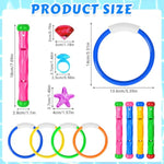 20 Pcs Pool Diving Swimming Toys For Kids Diving Rings Sticks Gems Underwater Training Sinking Toys With Storage Bag For Summer Water Games Party Favors