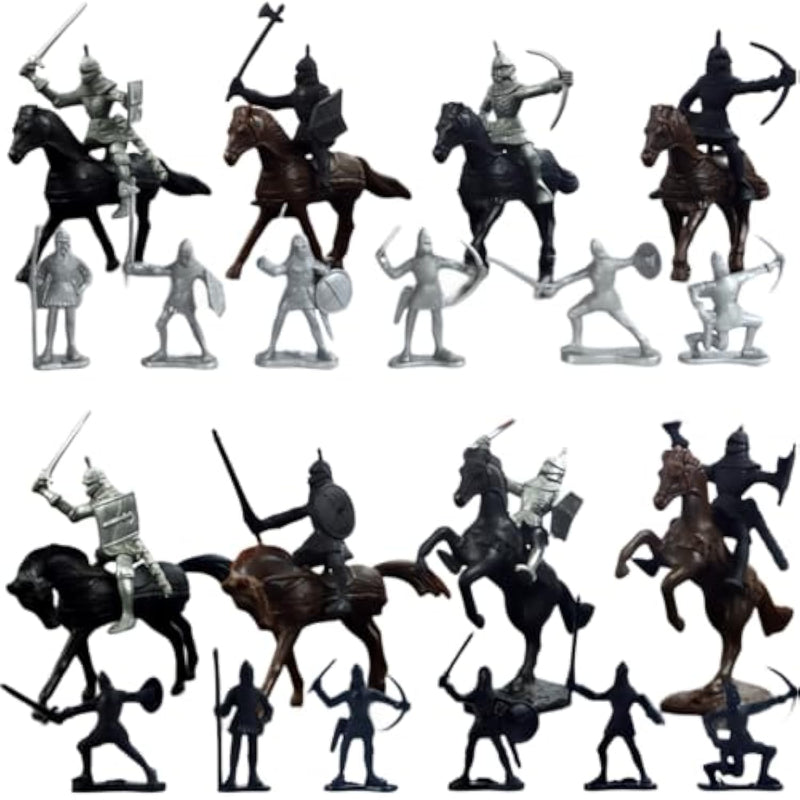 28Pcs/Set Medieval Knights Toy Soldier - Army Figures Miniature Playset With Cavalry, Horses And Soldiers (Knights And Horse Set)