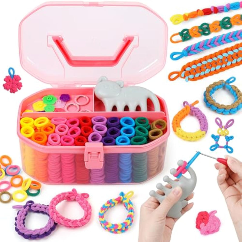 Kids Bracelet Making & Weaving Kit with 1000 Hair Ties and Organizer Case