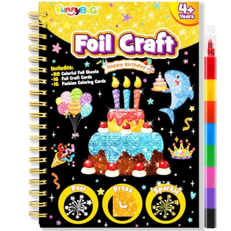 Foil Art Craft Kit for Kids, Sparkly Birthday Gift Toy Set