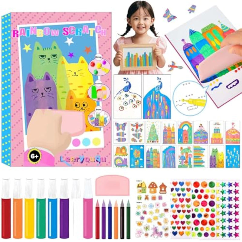 Squeegee Art Craft Kit for Kids with Rainbow Scratch Notebooks & Painting Activities