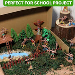 44 Pcs Native American Indians Figures Toys Set, Plastic Figurine Toys Includes Indian Figurines, Trees, Moss, Sand, Stones For Kids Historical Education School Project Decoration Birthday Halloween