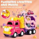 Car Toys For Toddler Girls 2, 3 Year Old, 7-In-1 Carrier Truck Toy With Light & Music, 3-Layer Transport Truck For 2 3 4 5 Girls, Preschool Educational Toys For 2 3 4 5 Year Old Girl