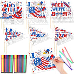 30pcs 4th of July Coloring Flags Kit with 24 Paint Pens for Independence Day Crafts