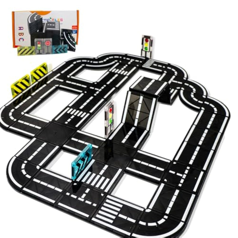 Magnetic Tiles Road Set, Magnet Tiles For Kids Ages 3-5 4-8 5-7, Magnetic Building Blocks Montessori Educational Stem Creativity Toys 3+ Year Old Boys & Girls Toddlers Kids Christmas Birthday Gifts
