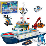 City Boat Building Set With Led Lights - Arctic Explorer Ship Toy Gift For 8 Year Old Boys And Girls, With Helicopter, Drone, Speedboat, Submersible, Iceberg, And Polar Bears
