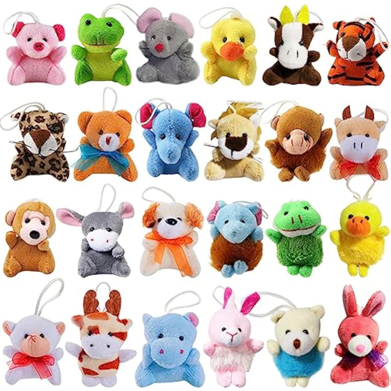 24Pack Mini Animal Plush Toy Set, Cute Assortment Keychain Toys, Small Stuffed Animal Set Gifts For Kids, Christmas Stocking Stuffer, Easter Egg Filler, Valentine Classroom Prize