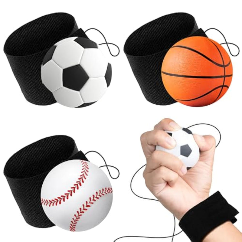 2.25 Inch Sports Wrist Balls - Set Of 3 - Includes Basketball, Baseball, And Soccer Ball Wristband Toys - Durable Foam String Attached Rebound Balls - Party Favor, Gift Idea For Kids