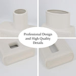 White Ceramic Vase Set of 2，Square Vase Rustic Home Decor Minimalist Nordic Boho Style for Living Room, Shelf, Table, Bookshelf, Mantel and Entryway Decor Vases