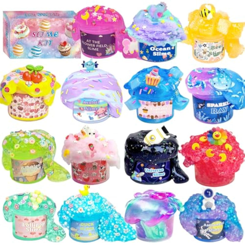 Magical Slime Collection 15Pack Sensory Play Set With Ocean, Universe, Flower Field, Bee, Cupcake, Galaxy Themed Slimes, Kids Stress Relief Toy