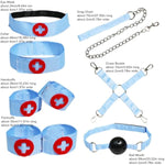 Sex Kit Nurses Restraints 7 Set Fabric Velcro Collars/Handcuffs/Ankle Cuffs/Blindfolds/Gags/Chains/Crossbuckles Bdsm Toys Gear & Accessories For Adult Couples Role Play (Pink)