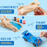 4 Piece DIY Wooden Race Car Kit for Kids - Build and Paint Your Own Wood Craft Toy