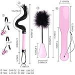 6Pcs Bondage Restraints Set With Furry Handcuffs Satin Blindfold, Whip, Spanking Paddle, Bells Clamp, Feather Tickler For Couples