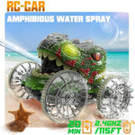 Monster Truck Toys - Amphibious Rc Car For Land & Water, 7-Color Led Lights Dinosaur Toys & Water Gun, Remote Control Monster Truck With 360° Spins And Drifting, Remote Control Car For Boys 4-7