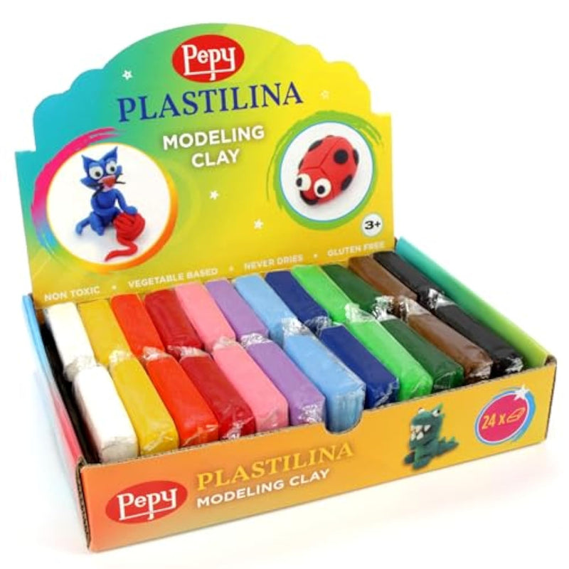 Plastilina Reusable And Non-Drying Modeling Clay Gift Set; Set Of 24 Bars, 1.4 Ounce Each, 2 Each Of 12 Colors, Perfect For Arts And Crafts Projects, Multicolor