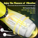 Male Sex Toys For Men Thrusting Male Masturbator - Flesh Light 3D Textured Pocket Pussy Vagina Mens Stroker 3 Squeezing & Thrusting 10 Vibrations, Adult Sex Toys Blowjob Machine For Men (Yellow)