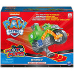 Paw Patrol, Moto Pups Rocky’s Deluxe Pull Back Motorcycle Vehicle with Wheelie Feature and Toy Figure