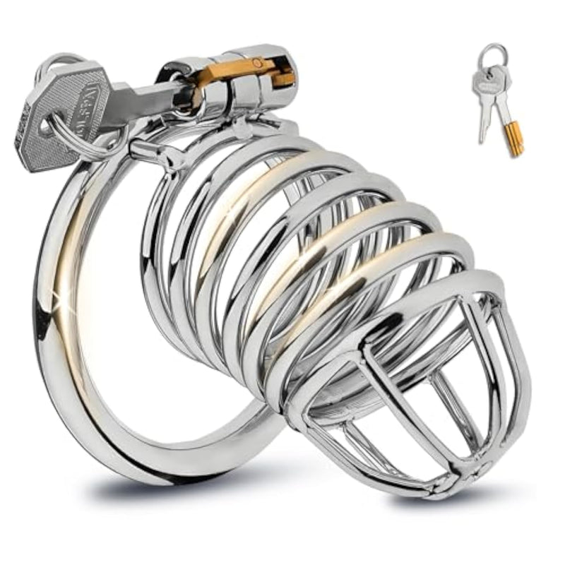 Stainless Steel Male Chastity Cage with Invisible Lock and 2 Keys for Men's Bondage Gear