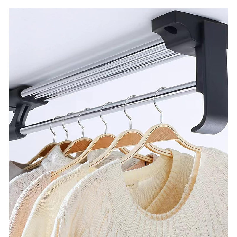 Clothes Rod For Closet Adjustable, Heavy Duty Closet Pull Out Rod For Hanging Cl