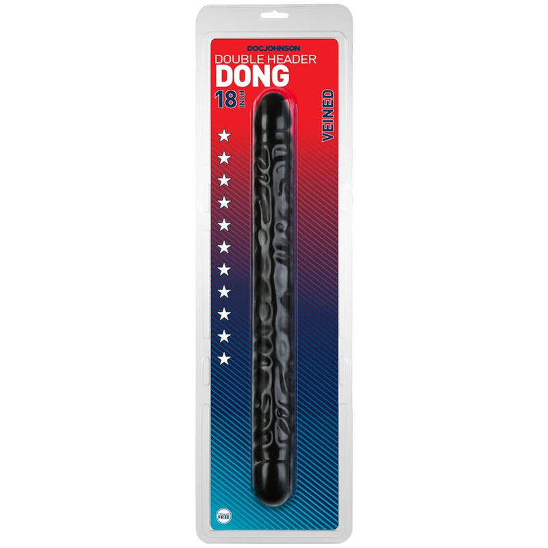 Classic - Veined Double Header - 18 Inch - Double-Sided Dildo - Black (0211-01-Am)