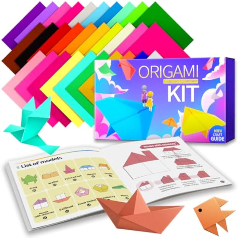 Origami Paper Craft Kit with 220 Double Sided Sheets in 17 Vibrant Colors, 6x6 Inch Size
