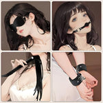 Upgrade Bdsm Restraints Kit Erotic Leather Plush 10 Pcs Set Adult Sex Toys Sex Bondage With Adjustable Collar Hand Ankle Cuffs Blindfold Ballgag Cross Buckle Flogger Breast Clamp For Couples