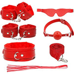 Leather Bondage Products Bdsm Sexual Bondage Kit 7-Piece Set With Handcuffs, Footcuffs, Neck Cuffs, Gag, Blindfold, Whip Sm Sex Toys Adjustable For Adult Bondage Play Sets Restraint Kits