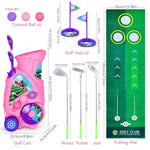 Toddler Golf Set For 2 3 4 5 Years Old Boys Girls,Kids Golf Clubs With Putting Mat, Upgraded Kids Golf Cart With Putting Mat & Cornhole Board, Outdoor Indoor Sports Toys - Pink