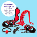 Bondage Boutique Red Hot Passion Bondage Kit - Includes Cuffs, Blindfold, Ball Gag, Rope Flogger & Strap - Beginner Sex Set For Couples - 6 Piece - Red/Black
