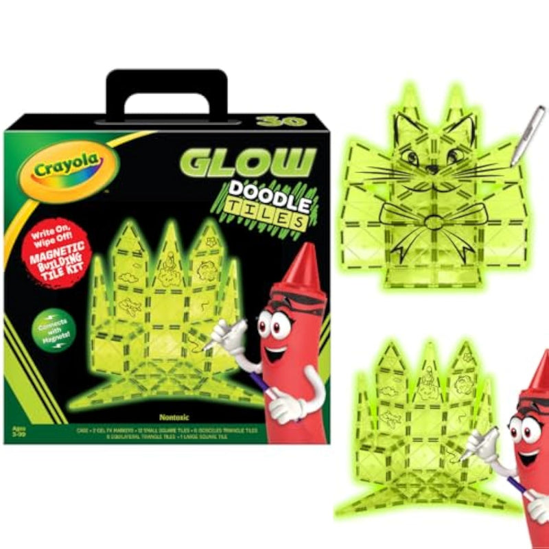 Crayola Glow Doodle Magentic Tiles - Magnetic Building Toys For Kids, Stem Toys For Boys And Girls Ages 3+, 30-Piece Set