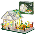 Flower House Building Mini Set With Led, City Street View Greenhouse Building Blocks Toy, Valentine Xmas Gift For Friends Or Girls 8-12 Year